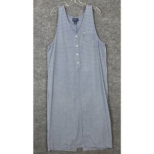 Vintage Blue J Womens Popover Jumper Dress Size Large Blue Checkered Cottage